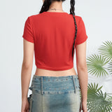 Fashionkova 2024 New Fashion Women's Summer Baby Tee Cartoon Portrait Letter Print Short Sleeve Round Neck Crop Tops Cute Streetwear