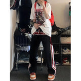 Fashionkova Summer American star letter pants fashion brand Korean striped casual loose matching men's and women's sweatpants