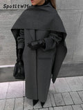Fashionkova Women Fashion Scarf Collar Wool Blend Coat 2024 Autumn Winter New Single Breasted Overcoat Female Oversize Chic Street Outerwear