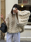 Fashionkova Oversize Twist Sweater Women Chic Turtleneck Long Lantern Sleeve Knitted Street Pullover Holiday Casual Lady Jumper Top Knitwear