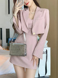 Korean Style Two Piece Dress Set Women Elegant Blazer Coat + Strap Dress Set Female Casual France Vintage Dress Suit 2023 New