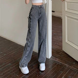 Fashionkova Y2K Street Women Jeans Pants American High Waist Lace Up Chic Female Casual Pants Korean Vintage Ladies Wide Leg Trousers