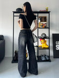 Fashionkova  Grunge Y2k Black Jeans Women Baggy Vintage High Street Oversized Denim Trousers Gothic Gyaru 2000s Acubi Fashion Jeans