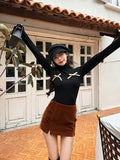 Fashionkova KUSAHIKI Detachable Bow High Neck Bottom Shirt Long Sleeved T-shirt Women's Autumn/Winter Basic Slim Fit Spicy Girl Y2k Top