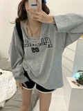 Fashionkova Y2K Two Pieces Set Oversized Women T-Shirts Spring Long Sleeve Halter Letter Print Sweatshirt Ladies Casual Loose Harajuku Tops