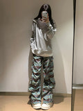 Fashionkova 90s Tartan Shirring Cargo Pants Women Dancer Hiphop Pockets Drawstring Waist Parachute Wide Pants Lounge Retro Clothes