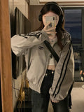 Fashionkova Christmas Gift Outfit  Streetwear Casual Hiphop Loose Coats Women Vintage Grunge Patchwork Silver Gray Top Y2k Aesthetic Zipper Pocket Harajuku Jackets