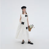 FashionKavo Original Design Cotton Linen Bow Drawstring White Long Dresses Skirt Female Niche A Line Summer New Dresses for Women 2023