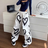 Fashionkova Y2K Love Graffiti Wide Leg Pants Women High Waist Streetwear Loose Drawstring Jogging Trousers Female Korean Casual Sweatpants