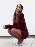 Fashionkova Knitted Cardigans Skirt Set Women Single Breasted Long Sleeve Short Sweater Mini Skirts Suits Female 2 Pieces Casual Red Outfits