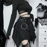 Gothic Punk Irregular Skirts New Sexy Women Solid Color Drawstring Tie-Up Ruched Ruffles Mini Skirt Summer Fashion Short Skirts