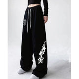 Fashionkova Letter Star Print Design Sweatpants Women American Street Style Wide Leg Pants Women Spring Summer Trendy 2024 Long Trousers