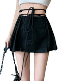 Fashionkova Women Y2K Mini Skirt Drawstring Low Waist Side Pleated Mini Skirt Kawaii Sweet 90s E-Girl Aesthetic Clothes Korean Fashion