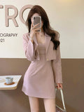 Korean Style Two Piece Dress Set Women Elegant Blazer Coat + Strap Dress Set Female Casual France Vintage Dress Suit 2023 New