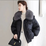 Fashionkova Christmas Gift outfit Women's New Fur-collar Cotton Padded Coats Fashion Thick Warm Outwear Top Parkas Windproof Casual Down Jacket Ladies Winter 2025