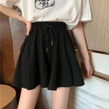 Fashionkova MEXZT 5Xl Summer Shorts Skirts Women Elastic High Waist Casual Wide Leg Shorts Korean A Line Loose Mini Skirt Black Short Pants