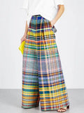 Fashionkova Missuoo 2024 New Female Vintage Multi-colored Plaid Pants Spring and Summer Loose Casual Floor-length Wide Leg Pants for Women