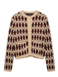 Fashionkova Casual Women's Round Neck Long Sleeved Knitted Cardigan Fashion Contrast Pocket Button Sweater 2024 New Lady Commute Streetwear