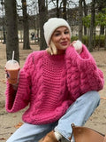 Fashionkova Oversize Twist Sweater Women Chic Turtleneck Long Lantern Sleeve Knitted Street Pullover Holiday Casual Lady Jumper Top Knitwear