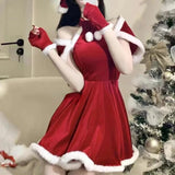 Fashionkova Christmas outfit Autumn Winter Cute Bunny Santa Claus Uniform Cosplay Christmas Velvet Dress Women Sexy Party Mini Dresses Tops Skirt Gloves Suit