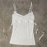 FashionKova-Emo Girl Gothic Punk Rock Aesthetic Women's Crop Top Sexy Slim Chic Solid Color Lace Camisole Tops Harajuku Retro Y2K Streetwear