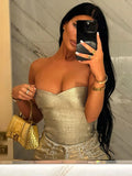 Fashionkova  Gold PU Crop Tops For Women 2024 Bodycon Backless Sexy Off Shoulder Tank Top Hot Girls Street Slim Party Tube Top Ladies