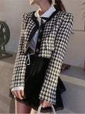 Fashionkova Elegant Cropped Jacket Women French Vintage Single Breasted Long Sleeve O-neck Top Autumn Y2k All-match Houndstooth Coats New