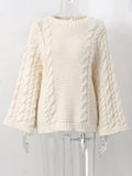 Fashionkova Oversize Twist Sweater Women Chic Turtleneck Long Lantern Sleeve Knitted Street Pullover Holiday Casual Lady Jumper Top Knitwear