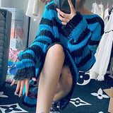 Fashionkova New Goth Punk Gothic Sweater Oversized Pullovers Women Striped Cool Hollow Out Hole Broken Jumper Harajuku Aesthetics Sweater