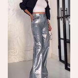 Fashionkova Straight Jeans For Women High Waist Patchwork Vintage Chic Jean Female Fashion Clothes Streetwear Y2K Metallic Clothing 2024