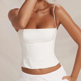 Fashionkova Summer Backless Zip Up Bustier Crop Tops Elegant Vintage Skinny Corset Tank Tops Y2K Women Chic Spaghetti Strap Camis Clubwear