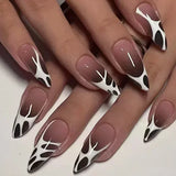 Fashionkova 24pc Metal geometry Irregular almond false nails press on hot girls y2k designs fake nails with 3D red ripple French ballet nail