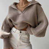 FashionKova Knitted Sweater Woman Turn Down Collar Jumper Long Sleeve Top Chic Elegant Pulovers Korean Autumn Clothes