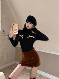 Fashionkova KUSAHIKI Detachable Bow High Neck Bottom Shirt Long Sleeved T-shirt Women's Autumn/Winter Basic Slim Fit Spicy Girl Y2k Top