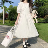 Plus Size 5XL 150KG Summer Sweet Dress Big Collar Sweet Solid Color Holiday Dress Short Sleeve Vintage Large Loose Vestidos
