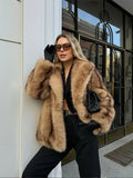 Fashionkova Christmas Gift Outfit Luxury Lapel Women Street Faux Fur Jacket Winter Thickened Long Sleeve Cardigan Coats 2025 New Female Fluffy Party Chic Overcoat