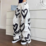 Fashionkova Y2K Love Graffiti Wide Leg Pants Women High Waist Streetwear Loose Drawstring Jogging Trousers Female Korean Casual Sweatpants