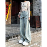 Fashionkova Women's Blue Baggy Y2k Jeans Vintage 90s Aesthetic Patchwork Cowboy Pants Harajuku Denim Trouser Streetwear 2000s Trashy Clothes