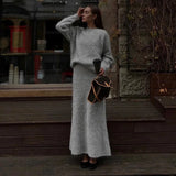 Fashionkova Mohair Women Knitted Skirts Sets Solid O-neck Loose Sweaters Skirts Suits 2 Pieces Female Elegant 2024 Autumn Casual Outfits