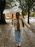 Fashionkova Christmas Gift outfit Khaki Flip Collar Zipper Warm Lamb Woolen Coat Elegant Solid Full Sleeve Short Jacket 2024 Autumn Woman New Commuter Wear