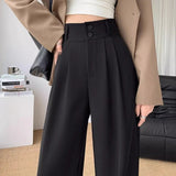 Fashionkova Women¡¯s Wide Leg Pants Women Korean Style High Waist Black Trouser Office Ladies Fashion Loose Grey Suit Trousers Streetwear