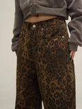 Fashionkova Leopard Jeans Women Denim Pants Female Oversize Wide Leg Trousers Streetwear Hip Hop Vintage Clothes Loose Casual