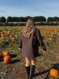 Fashionkova Christmas Gift outfit Fashion Color Blocking Plaid Long Sleeved Cotton Jacket Elegant Single Breasted Pockets Woman Overcoat New Winter Commuter Wear