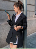 Fashionkova Women Casual Blazer Notched Single Button Belt Gathered Waist Solid Color Irregular Coat Fashion 2024 Clothing