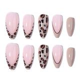 Fashionkova 24pcs short and medium-sized false nails pink almond nail,sexy leopard print design, press on nails,suitable for women and girls