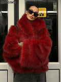 Fashionkova Christmas gift Christmas outfit Women Fashion Turn-down Collar Winter Warm Jacket 2025 Christmas Red Hooded Fluffy Faux Fur Coats Casual High Street Outerwear