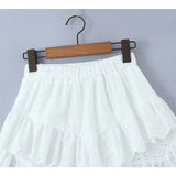 Fashionkova YENKYE New Women Floral Embroidery White Mini Skirt Lady Vintage Elastic Waist Holiday Summer Skirts