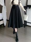 Fashionkova High Waist Pleated Long Skirt Women New Arrival 2023 Autumn Korean Style Solid Color Ladies Elegant A-line Skirts W1361