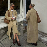 Fashionkova Long Trend Coat Skirt Sets Women Single Breasted Lapel Loose Outwear High Waist Skirts Suits 2 Pieces Female Vintage Chic Outfit