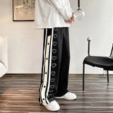 Fashionkova Harajuku Wide leg Sweatpants Oversize Men Streetwear Side Button Baggy Pants Casual Sport Split Basketball Women Track Trousers